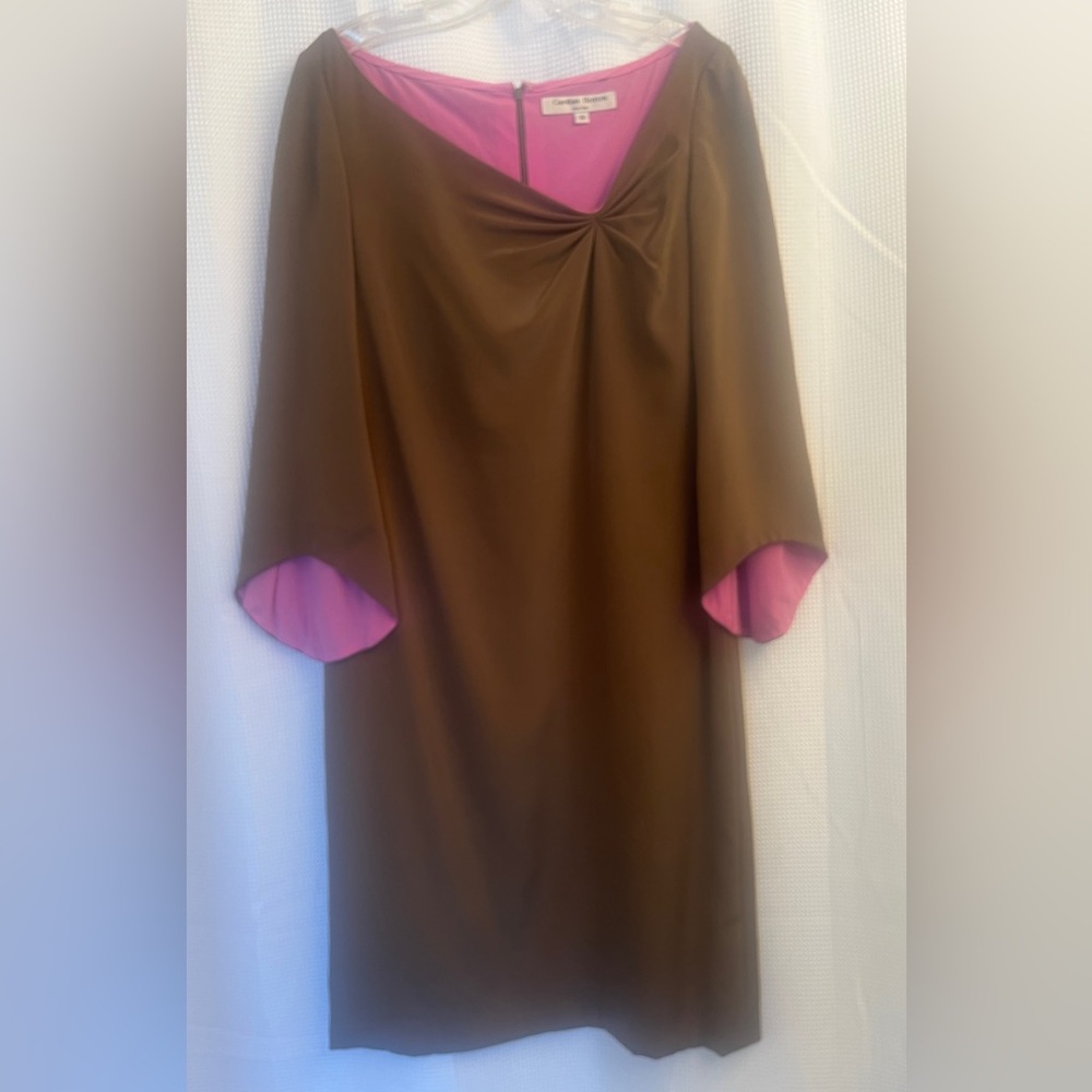 Carolina Herrera Brown Dress with Pink Lining
